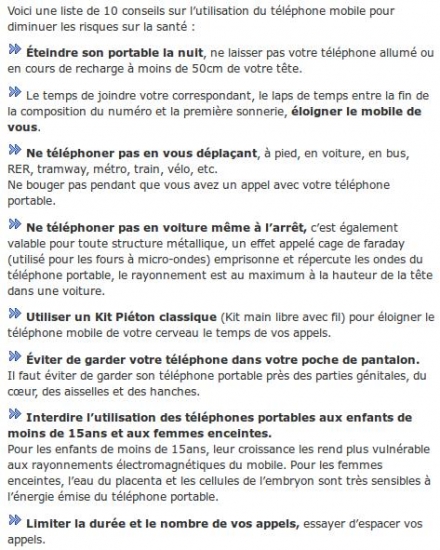 Conseils et risques du telephonne portable