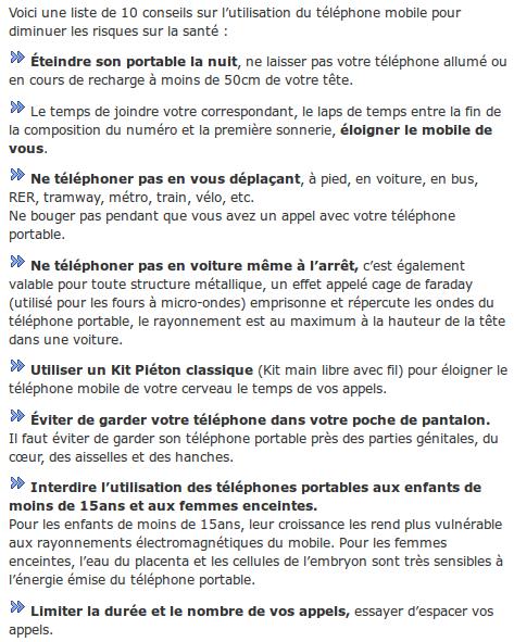 Conseils et risques du telephonne portable